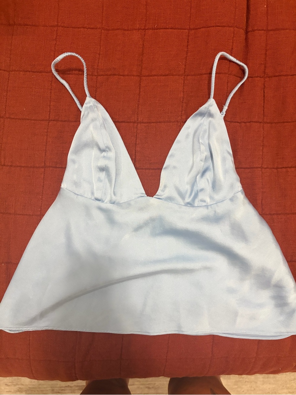 SKIMS Light Blue Satin V-Neck Slip Tank